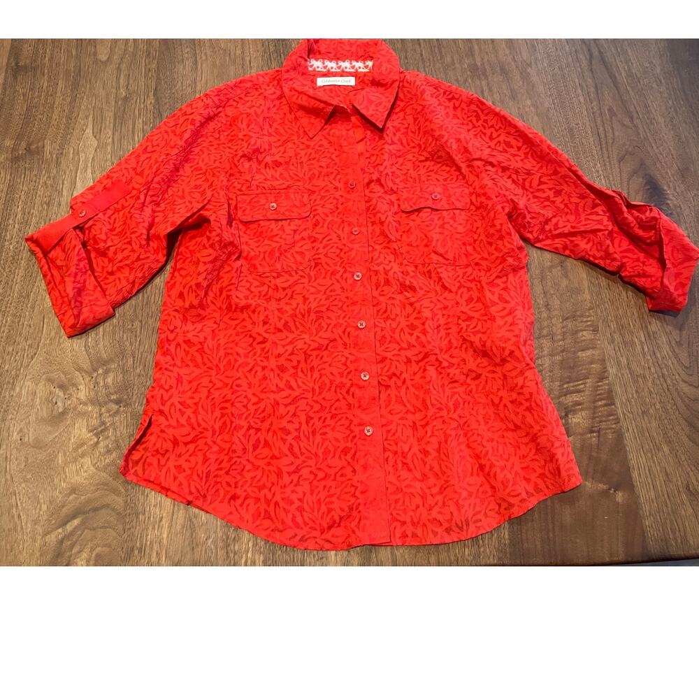 COLDWATER CREEK Women's Shirt Medium 10 12, Red 3/4 Sleeves, Red,‎ Button Up GUC